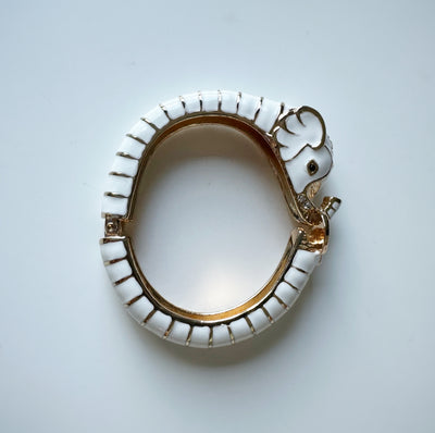 White Elephant Clip on Animal Click Clack Bracelet Cuff