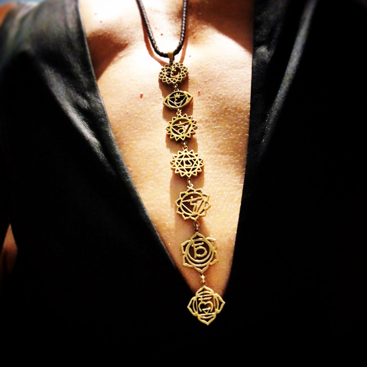 7 Chakra Brass Unisex on Handmade Italian leather Braid
