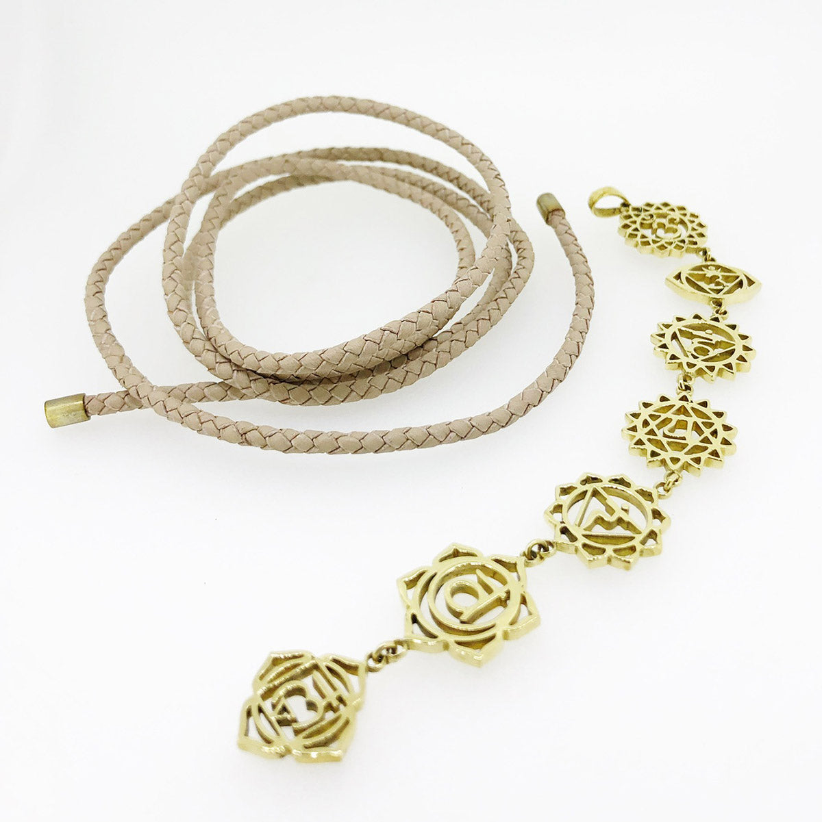 7 Chakra Brass Unisex on Handmade Italian leather Braid