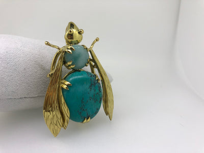 Sacred Bee Important Pendant Turquoise  + Lapis Lazuli