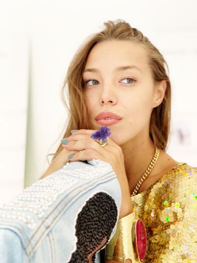 Amethyst Crystal Power Cluster Claw Ring