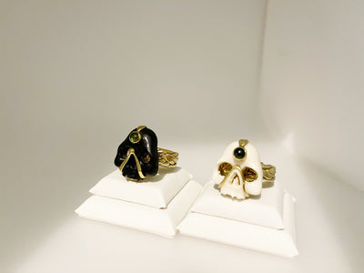 Mark Baker Skull - Jedi Bone & Tourmaline Cabochon Ring