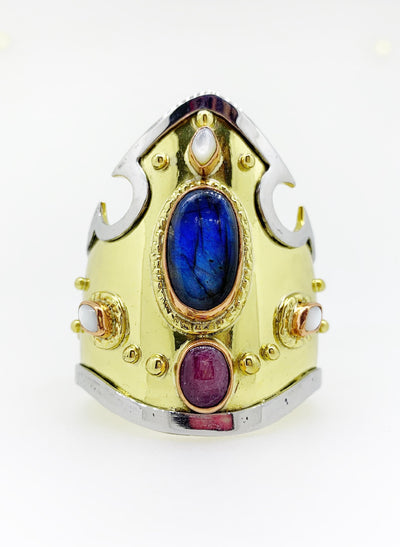 Wonder Woman Ruby & Persian Blue Labradorite  Cabochon Cuff
