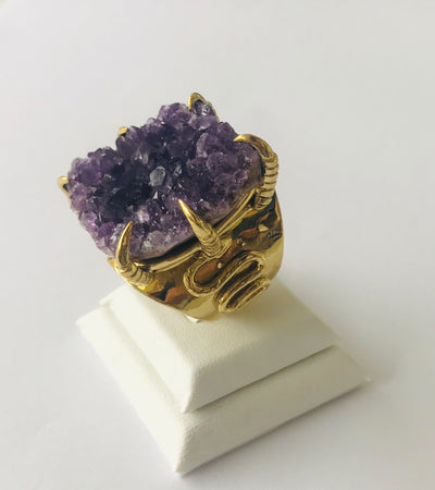 Amethyst Crystal Power Cluster Claw Ring