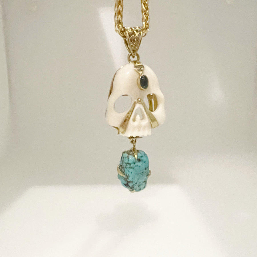 Mark Baker Skull / Jedi Bone & Turquoise Nugget Pendant