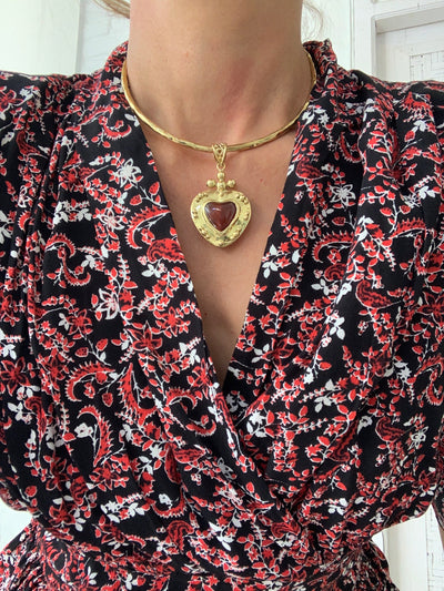 Victorian Heart Necklace with Carnelian Gemstone