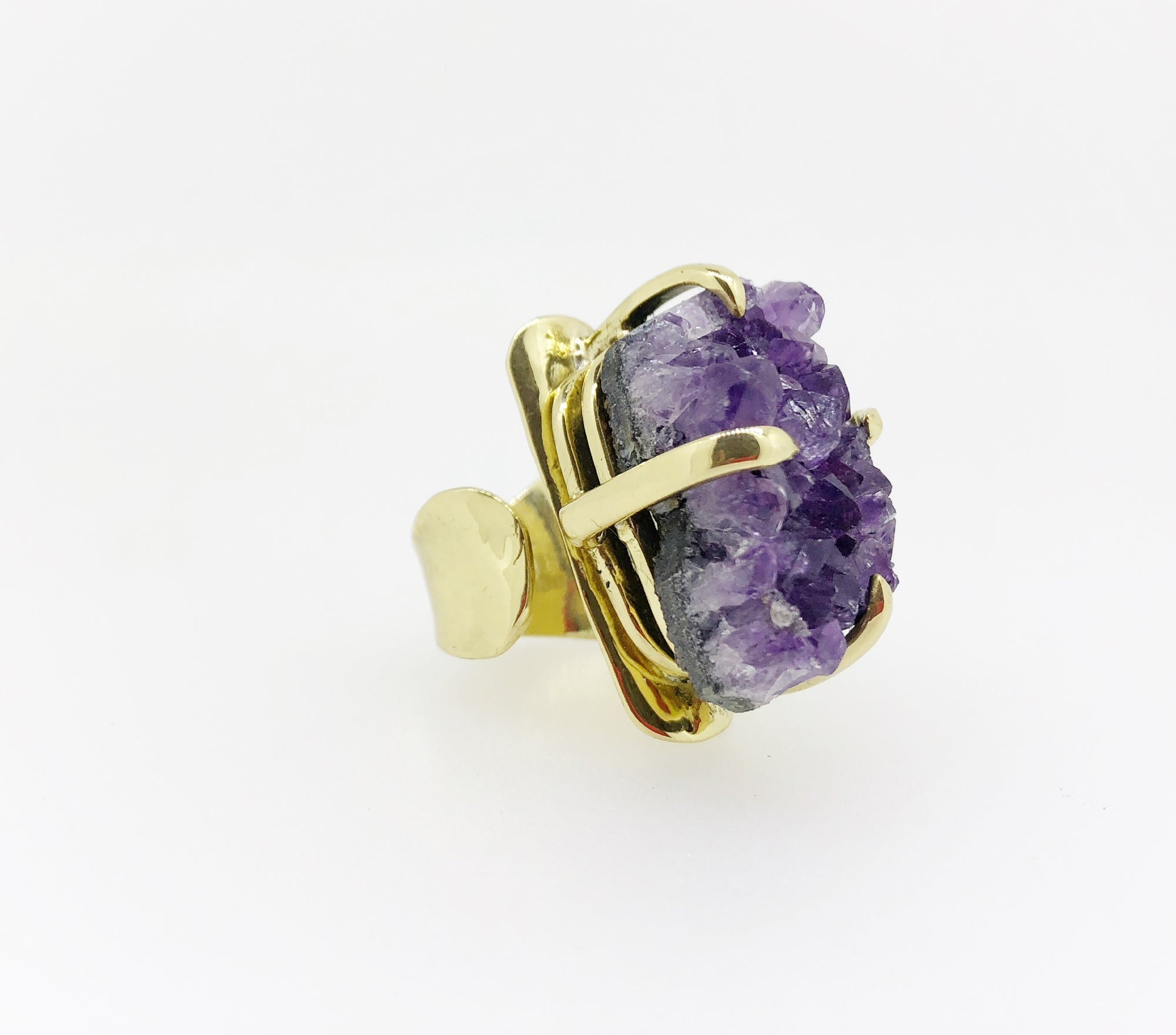 Amethyst Crystal Power Cluster Claw Ring