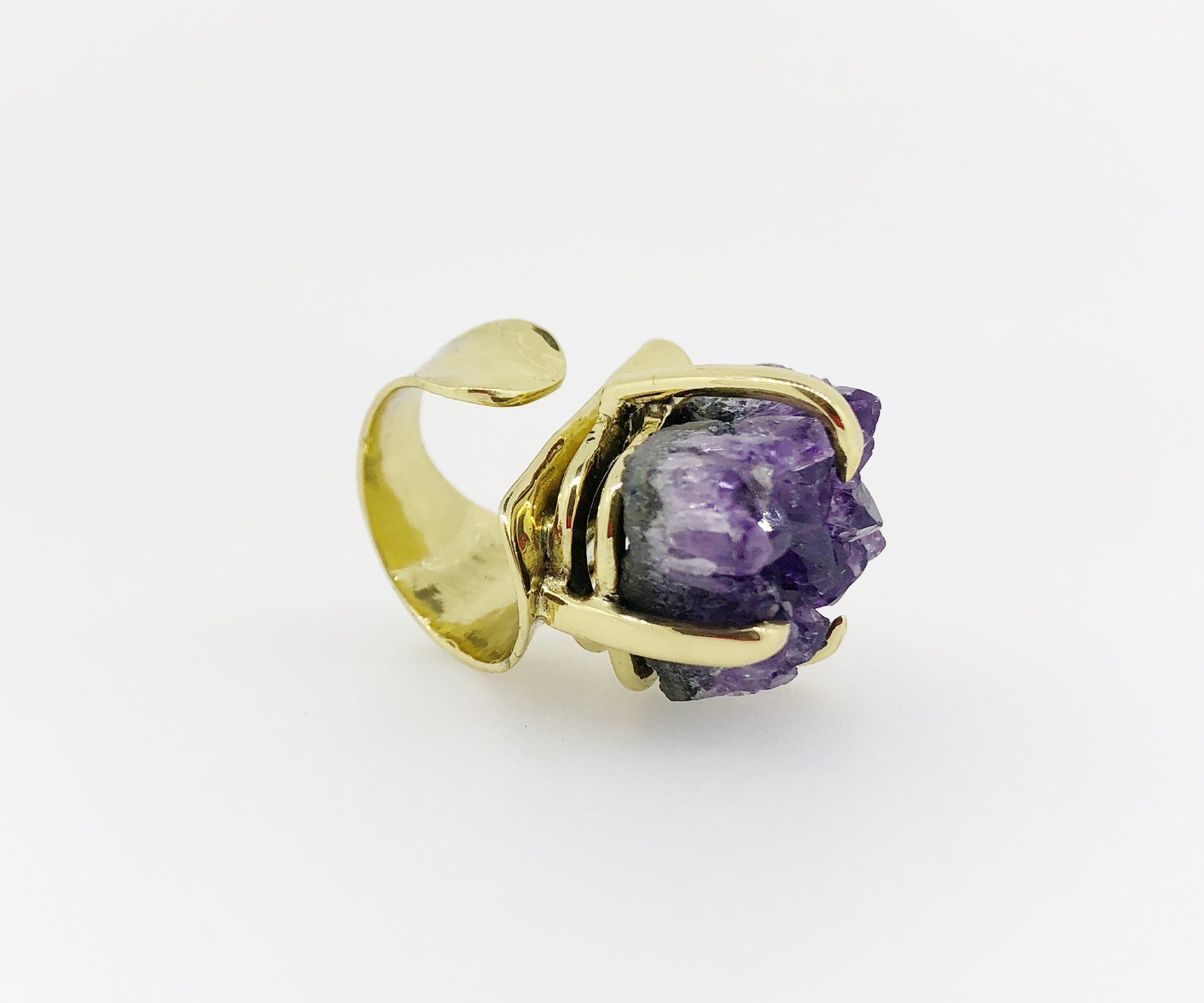 Amethyst Crystal Power Cluster Claw Ring
