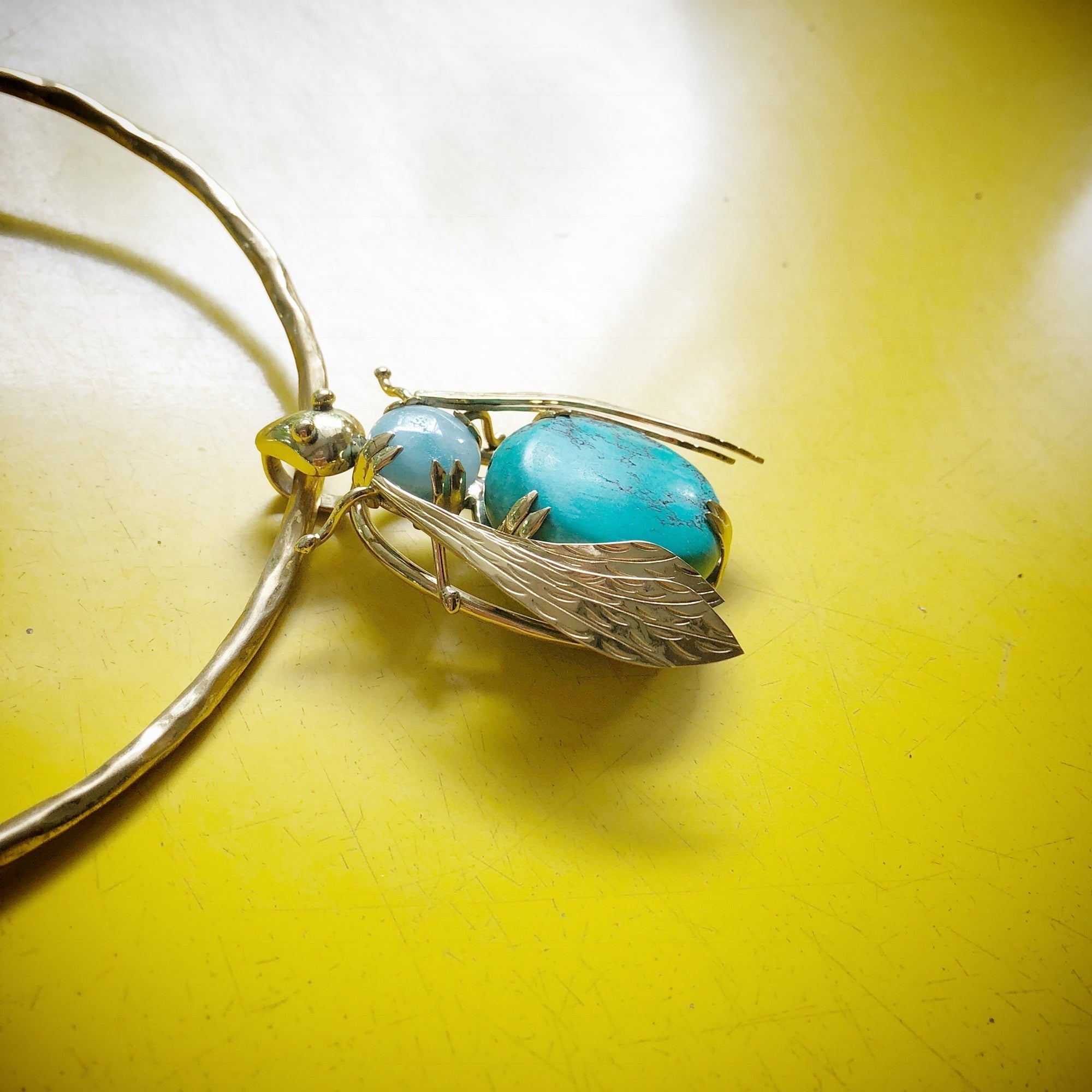 Sacred Bee Important Pendant Turquoise  + Lapis Lazuli
