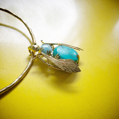 Sacred Bee Important Pendant Turquoise  + Lapis Lazuli