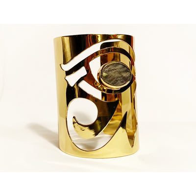 Eye of Horus Gold Cuff with Labradorite Cabochon