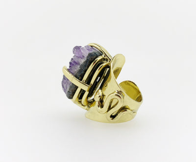 Amethyst Crystal Power Cluster Claw Ring