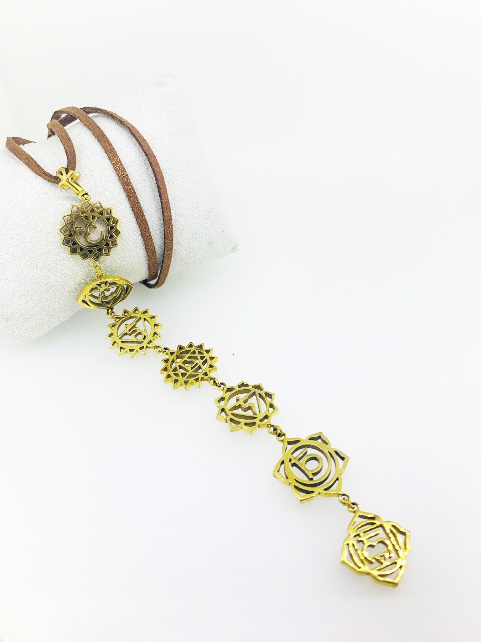 7 Chakra Brass Unisex on Handmade Italian leather Braid