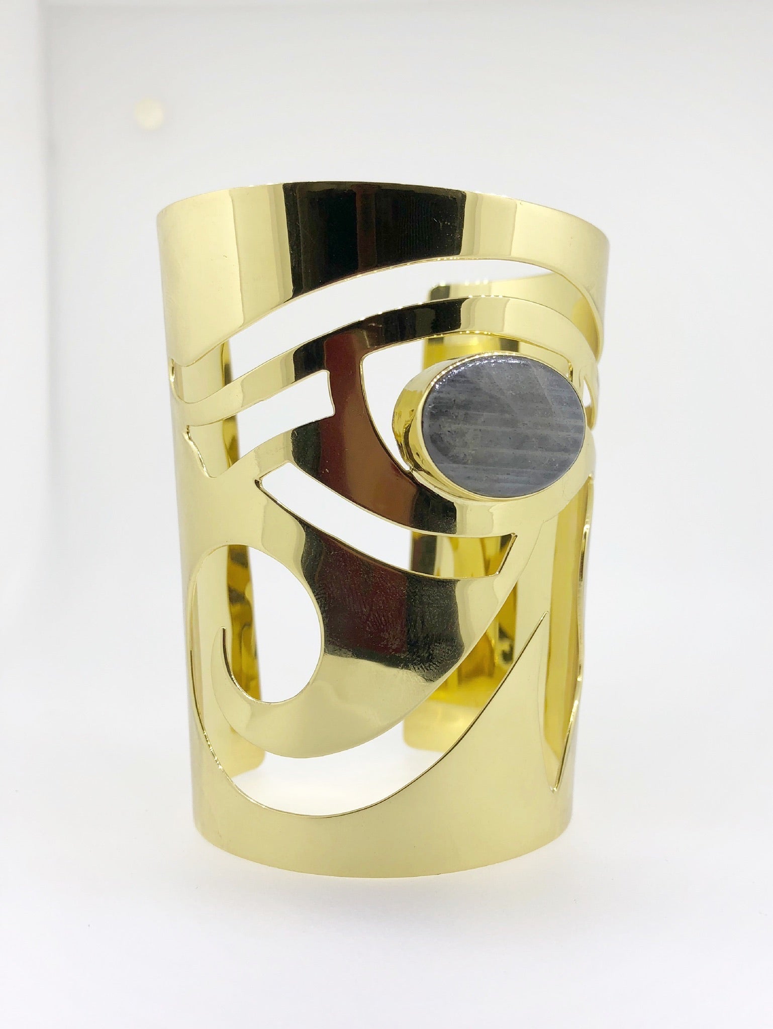 Eye of Horus Gold Cuff with Labradorite Cabochon