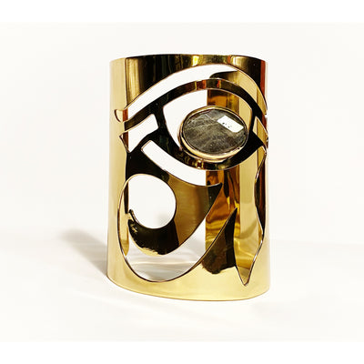 Eye of Horus Gold Cuff with Labradorite Cabochon