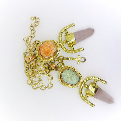 ROSE QUARTZ + Orange Calcite Double Gemstone Pendulum / Amulet ROUGH DOUBLE GEMSTONE PENDULUM PENDANT