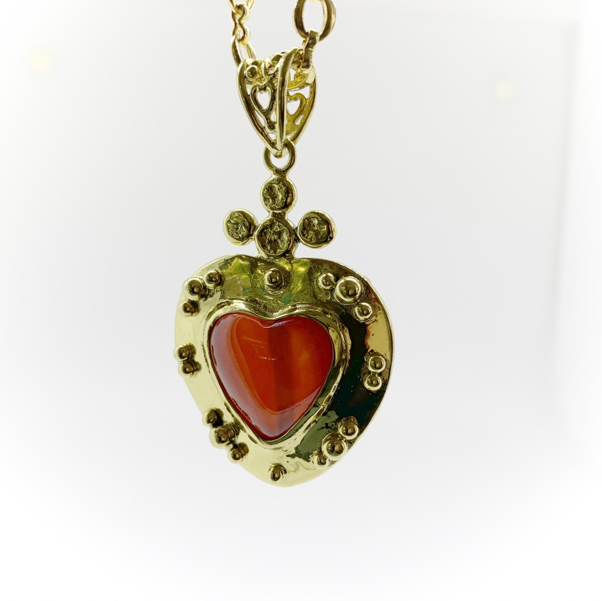 Victorian Heart Necklace with Carnelian Gemstone