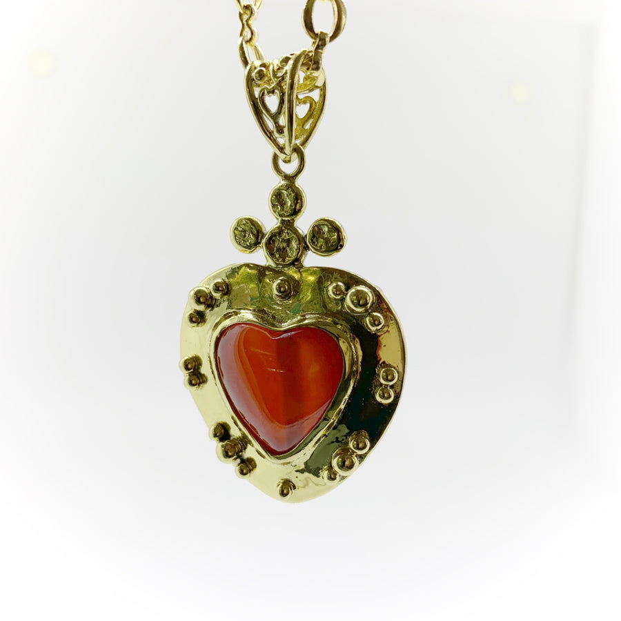 Victorian Heart Necklace with Carnelian Gemstone