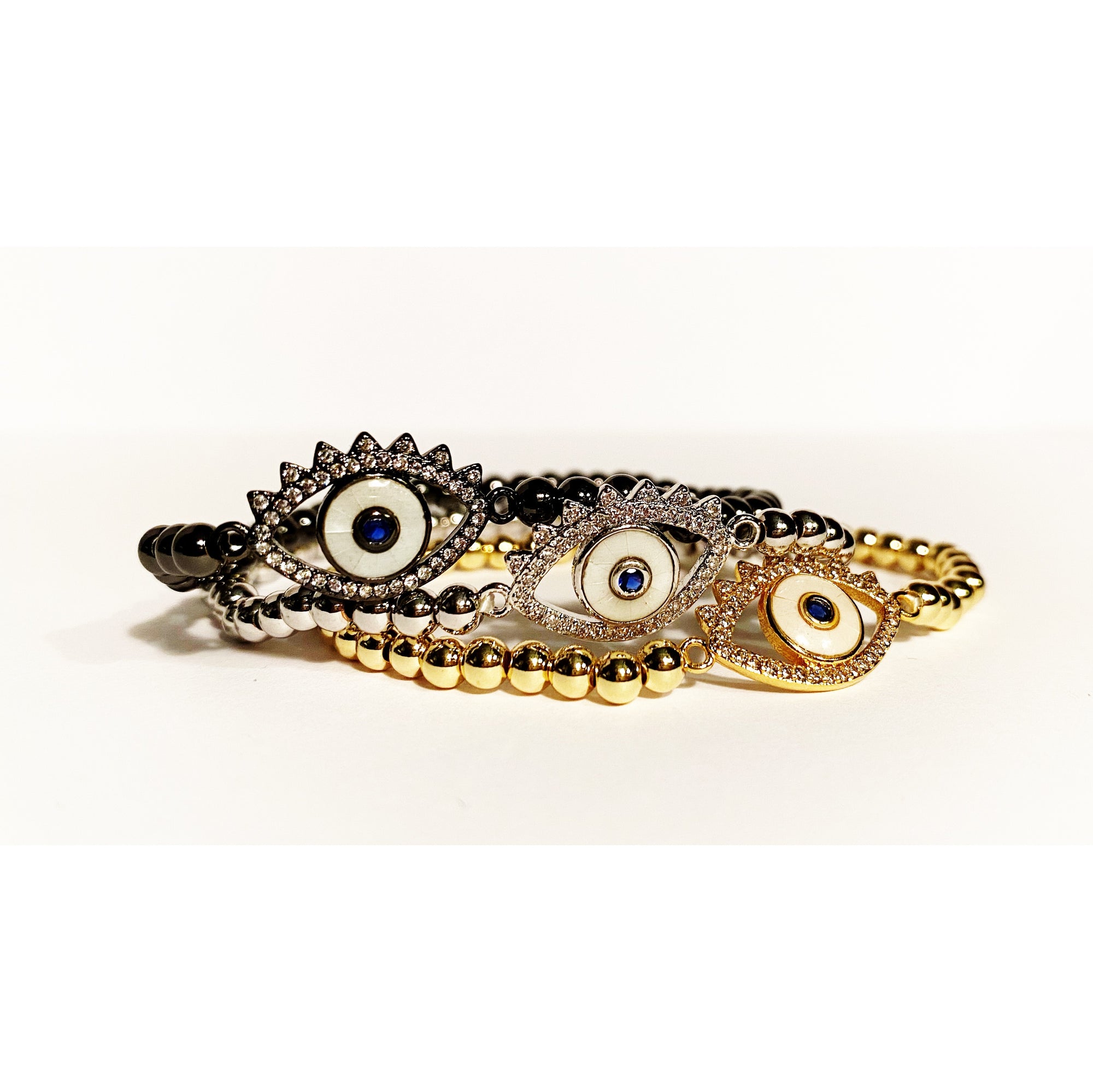 LUCKY EYE Bling Protective Bracelet Silver Blue Sapphire Pupil