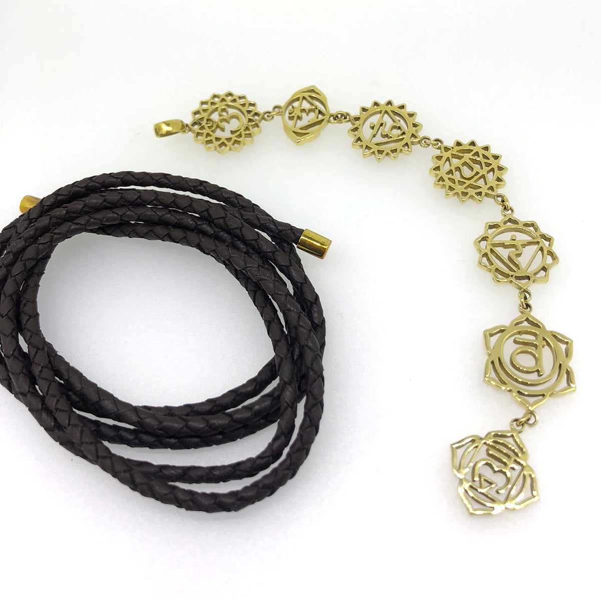 7 Chakra Brass Unisex on Handmade Italian leather Braid